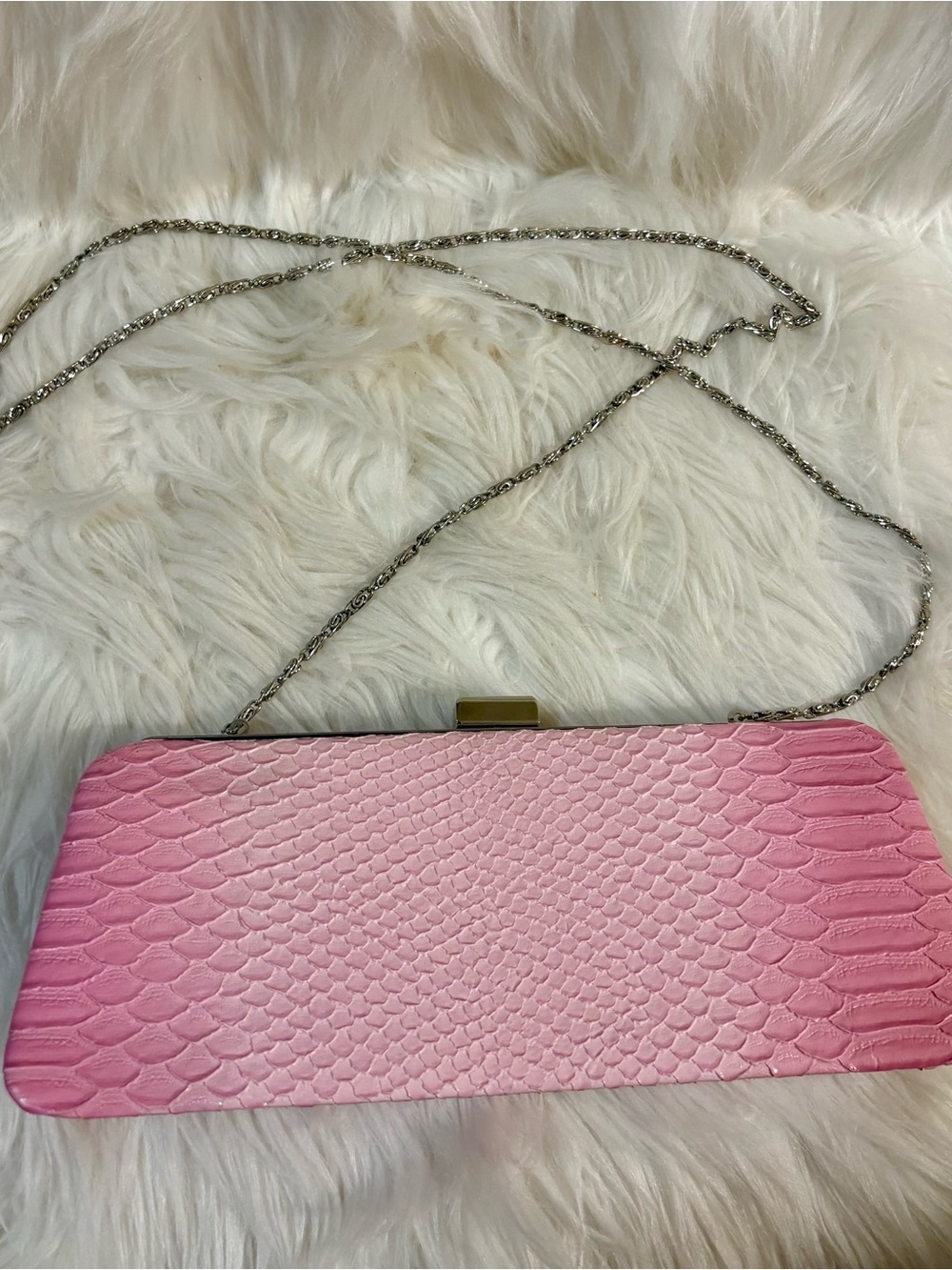 Bijoux Terner Pink Ombre Textured Snake-Embossed Clutch with Silver Chain